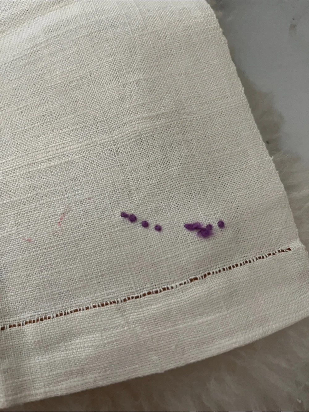 Embroidered Floral Linen Hand Towel in White with Pastel Accents